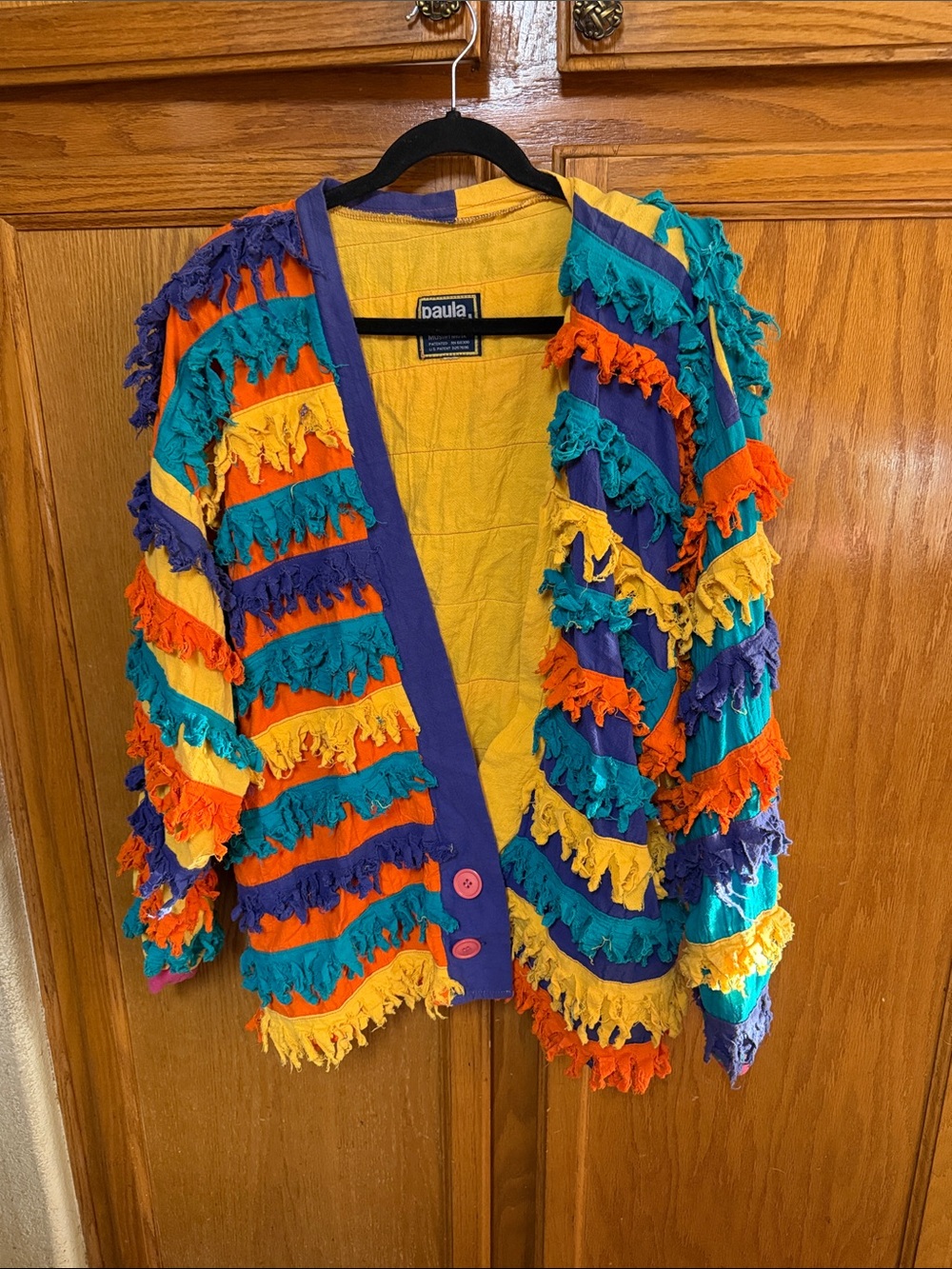 Paula Multicolor Fringe Teddy Jacket - Yellow, Teal, Orange, Purple